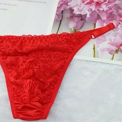 Adjustable Thin Strap Red Lace Thong - Cissify