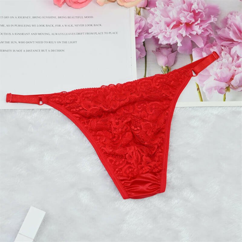 Adjustable Thin Strap Red Lace Thong - Cissify