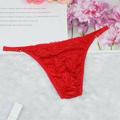 Adjustable Thin Strap Red Lace Thong - Cissify