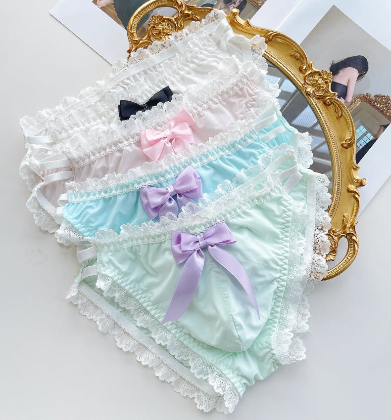 Cute Bow Satin Lace Trim Men's Panties - Cissify