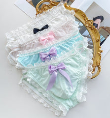 Cute Bow Satin Lace Trim Men's Panties - Cissify