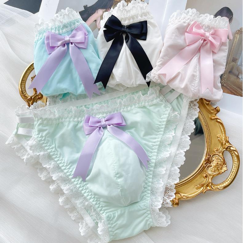 Cute Bow Satin Lace Trim Men's Panties - Cissify