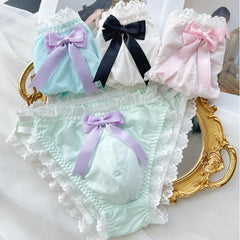 Cute Bow Satin Lace Trim Men's Panties - Cissify