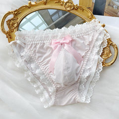 Cute Bow Satin Lace Trim Men's Panties - Cissify