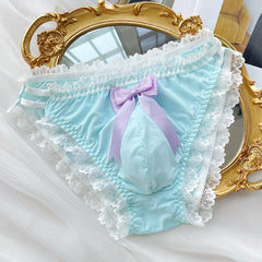 Cute Bow Satin Lace Trim Men's Panties - Cissify
