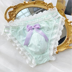 Cute Bow Satin Lace Trim Men's Panties - Cissify