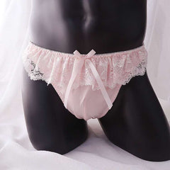 Cute Pink Lace Bow Panties for Men - Cissify