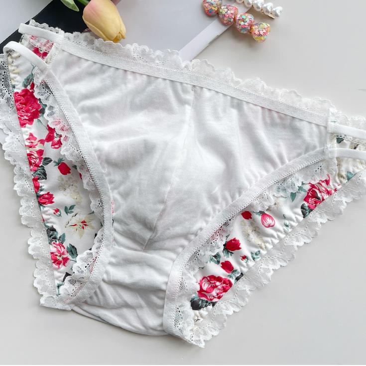 Fancy Floral Satin Lace Trim Men's Panties - Cissify