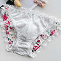 Fancy Floral Satin Lace Trim Men's Panties - Cissify