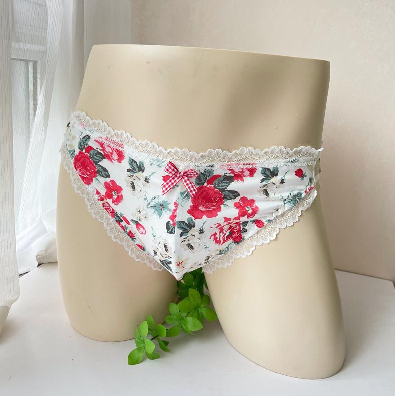 Fancy Floral Satin Lace Trim Men's Panties - Cissify