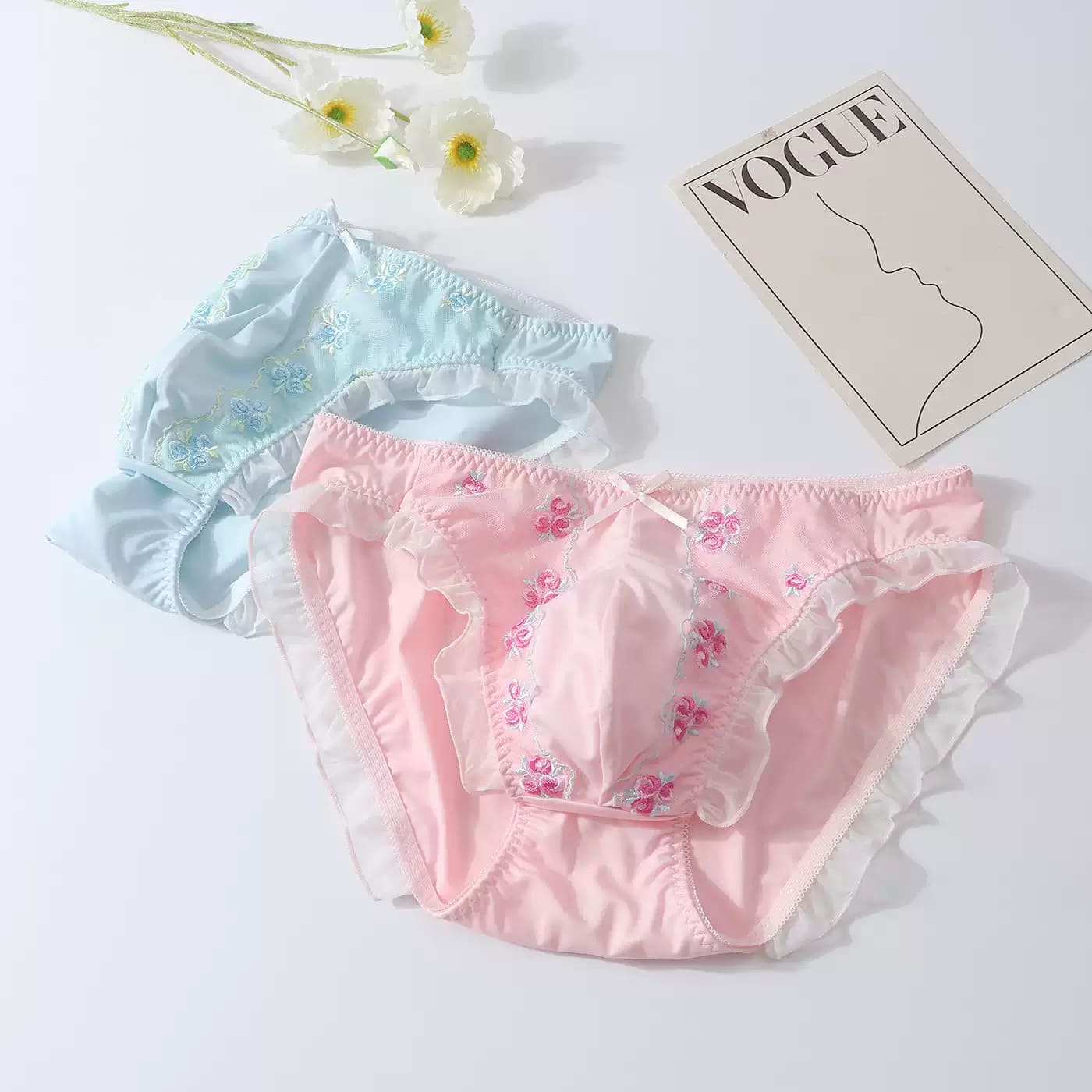Fancy Frilly Floral Satin Men's Panties - Cissify
