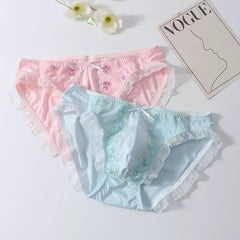 Fancy Frilly Floral Satin Men's Panties - Cissify