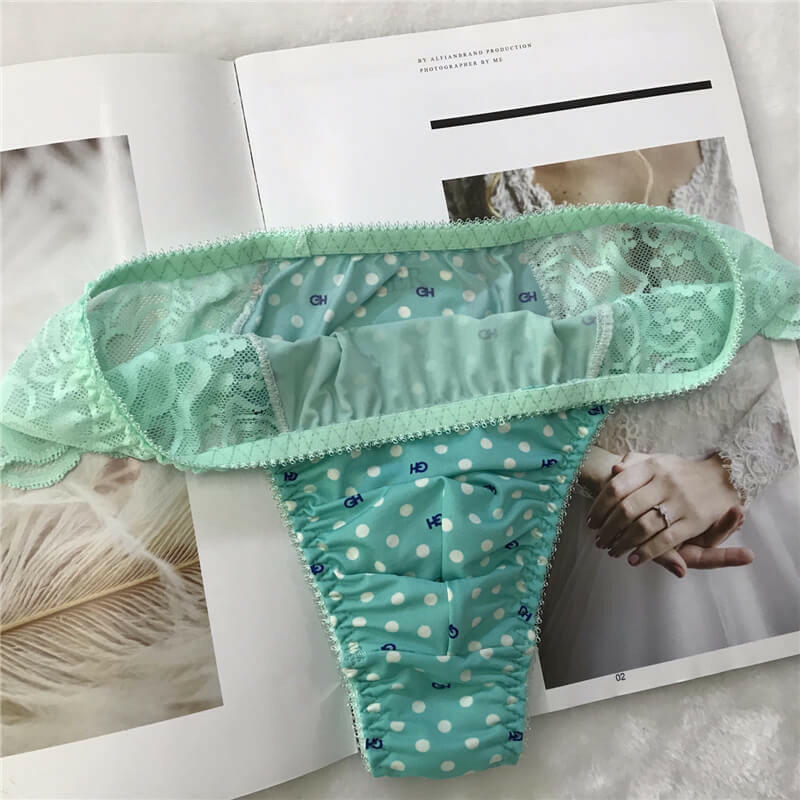 Fancy Green Polka Dot Lace Thong - Cissify