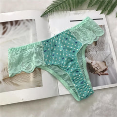 Fancy Green Polka Dot Lace Thong - Cissify