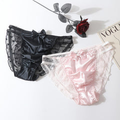 Satin Frilly Panties Knickers with Lace Trim - Cissify