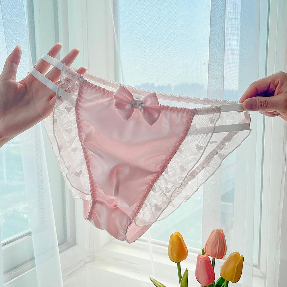 Satin Frilly Panties Knickers with Lace Trim - Cissify