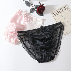 Satin Frilly Panties Knickers with Lace Trim - Cissify