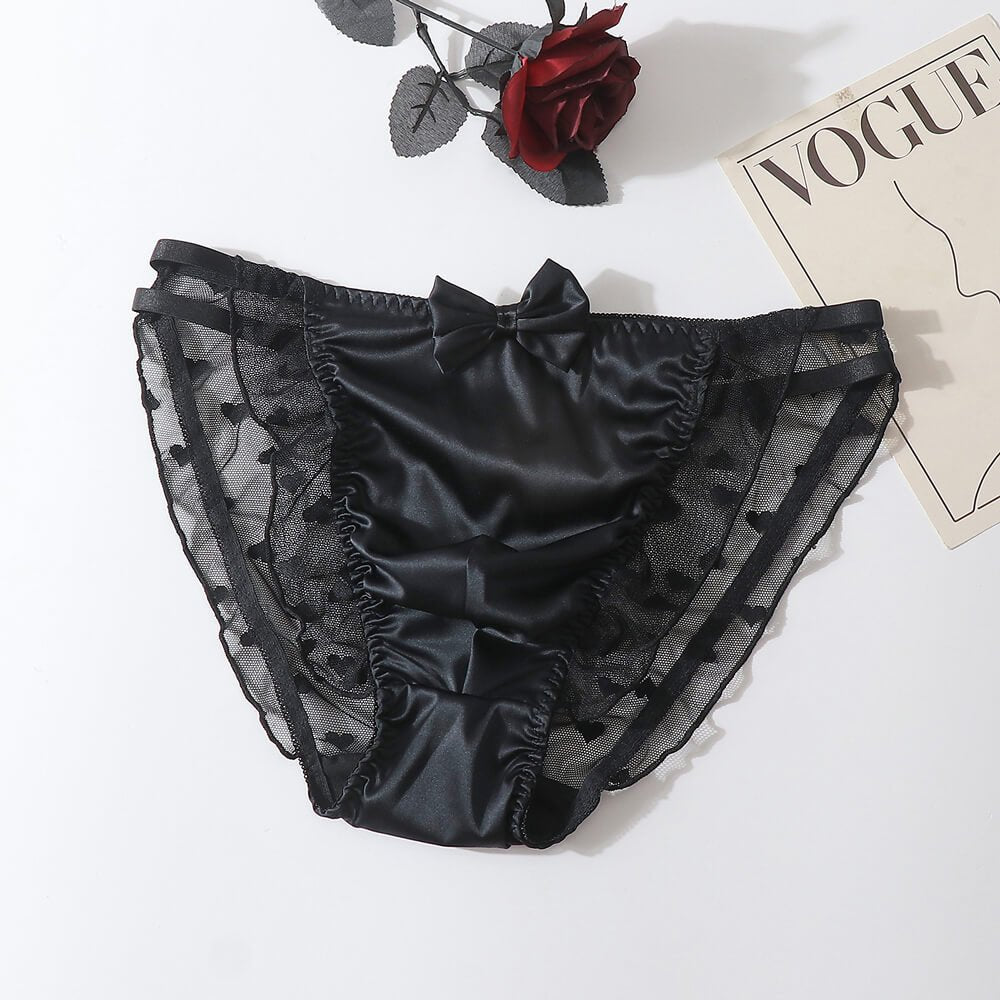 Satin Frilly Panties Knickers with Lace Trim - Cissify