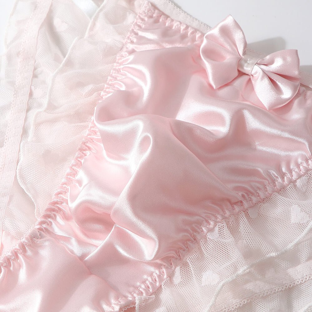 Satin Frilly Panties Knickers with Lace Trim - Cissify