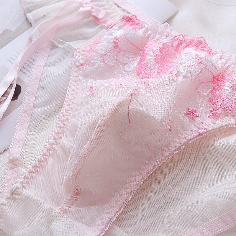 Sexy Pink Mesh Embroidered Lace Panties - Cissify