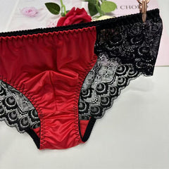Sexy Red Satin & Black Lace Panties - Cissify