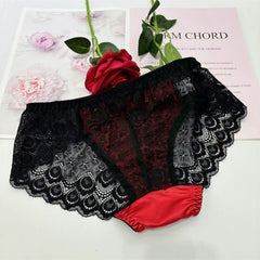 Sexy Red Satin & Black Lace Panties - Cissify
